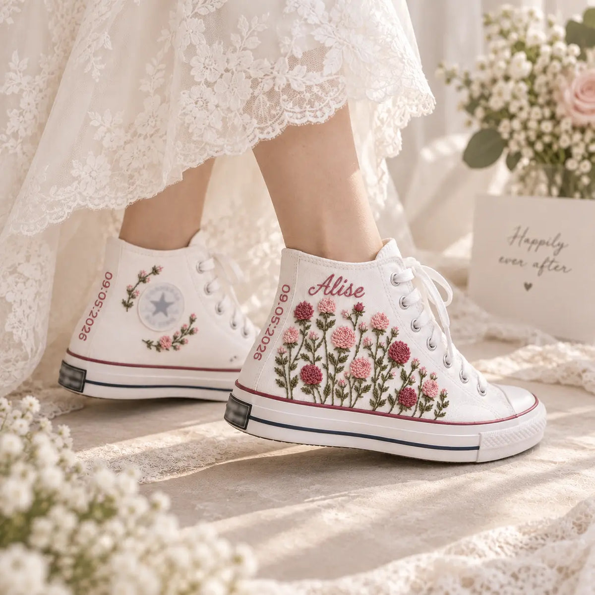 Personalized Rose Garden Bridal High Tops