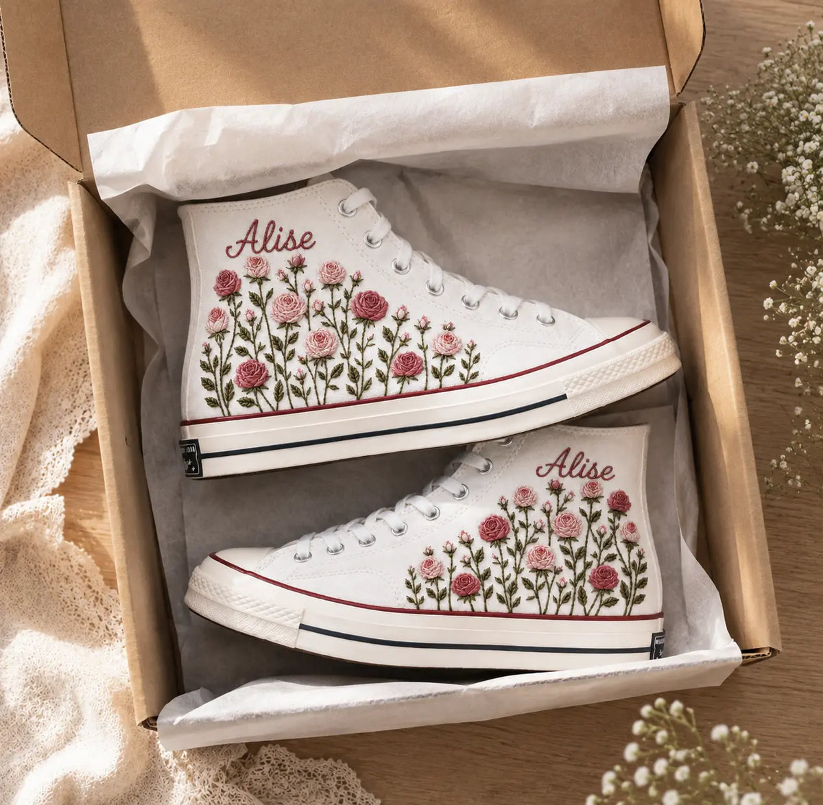Personalized Rose Garden Bridal High Tops