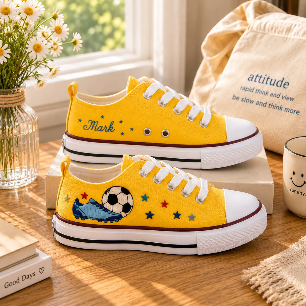 Personalized Soccer Embroidered Kids Sneakers