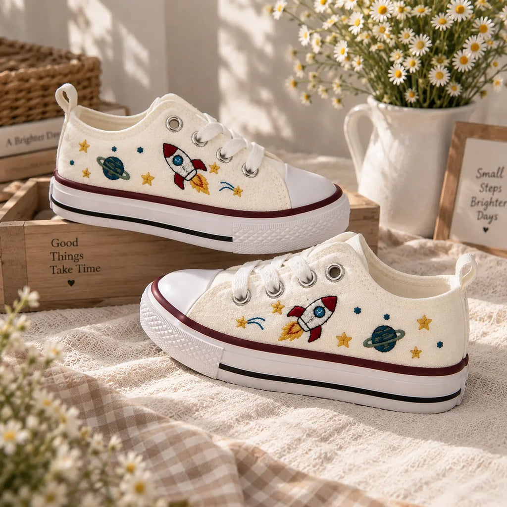 Personalized Space Embroidered Kids Sneakers