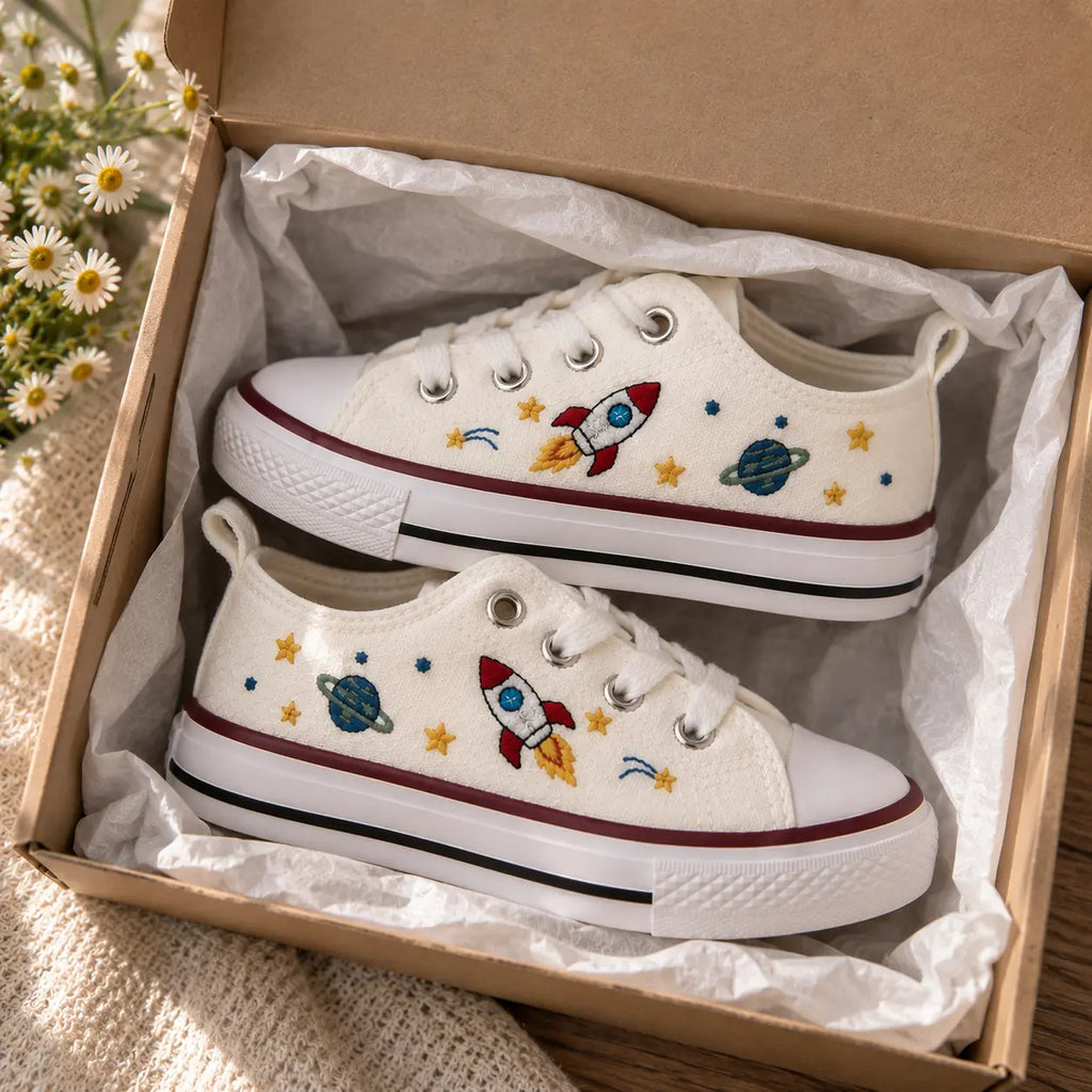 Personalized Space Embroidered Kids Sneakers