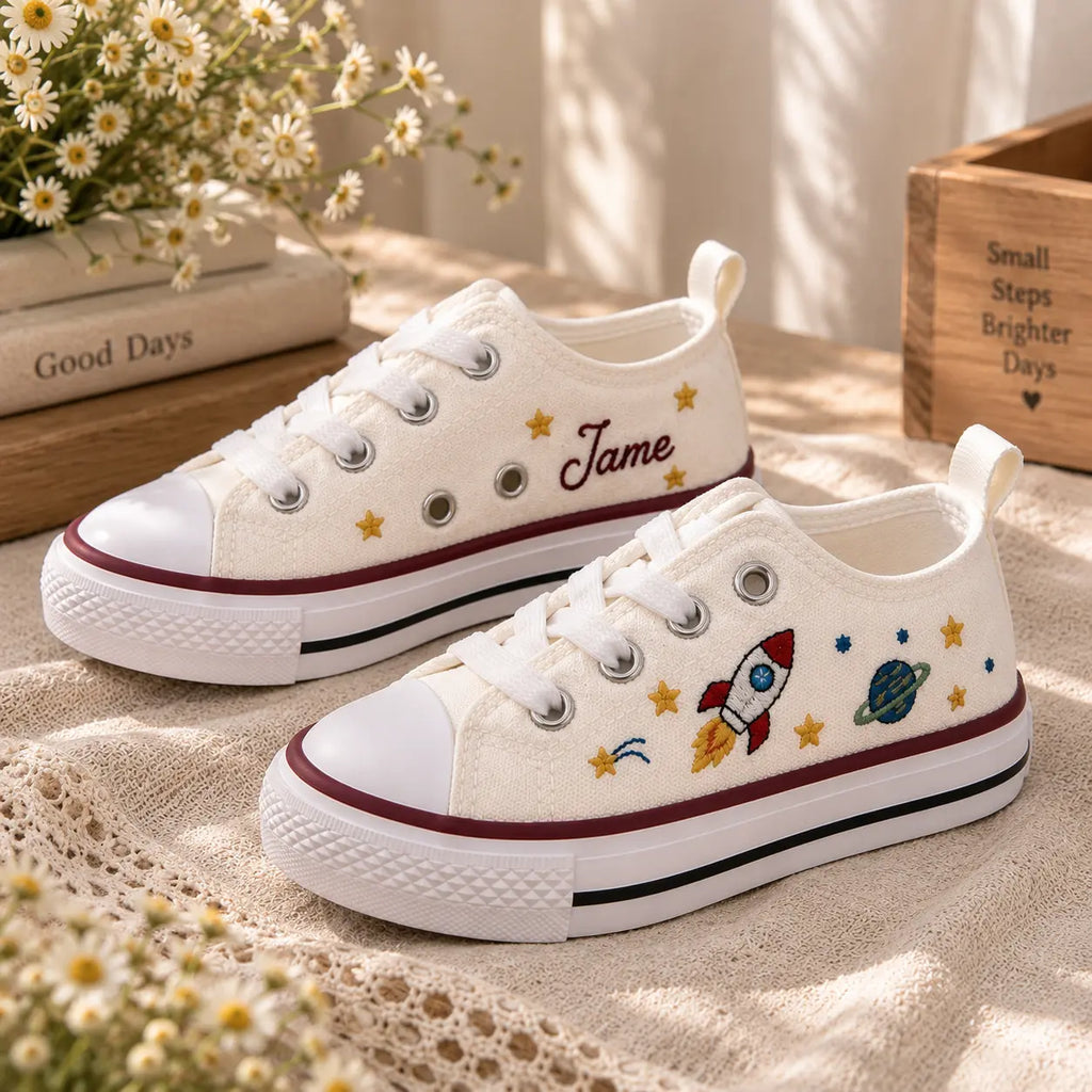 Personalized Space Embroidered Kids Sneakers