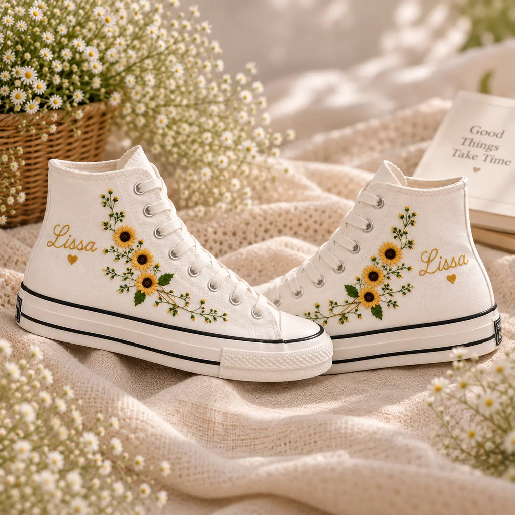 Personalized Sunflower Embroidered High Tops