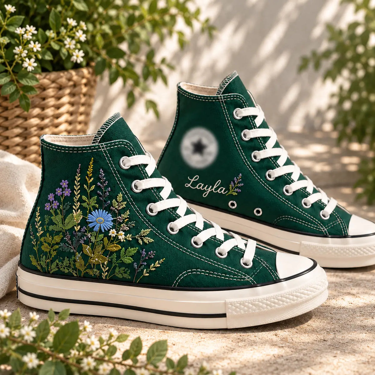 Personalized Wildflower Embroidered High Top Sneakers