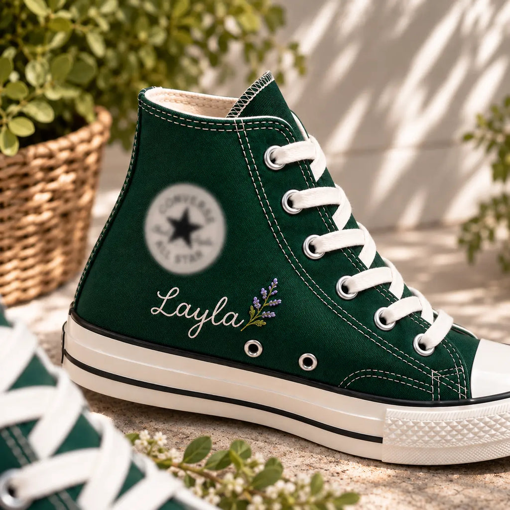 Personalized Wildflower Embroidered High Top Sneakers