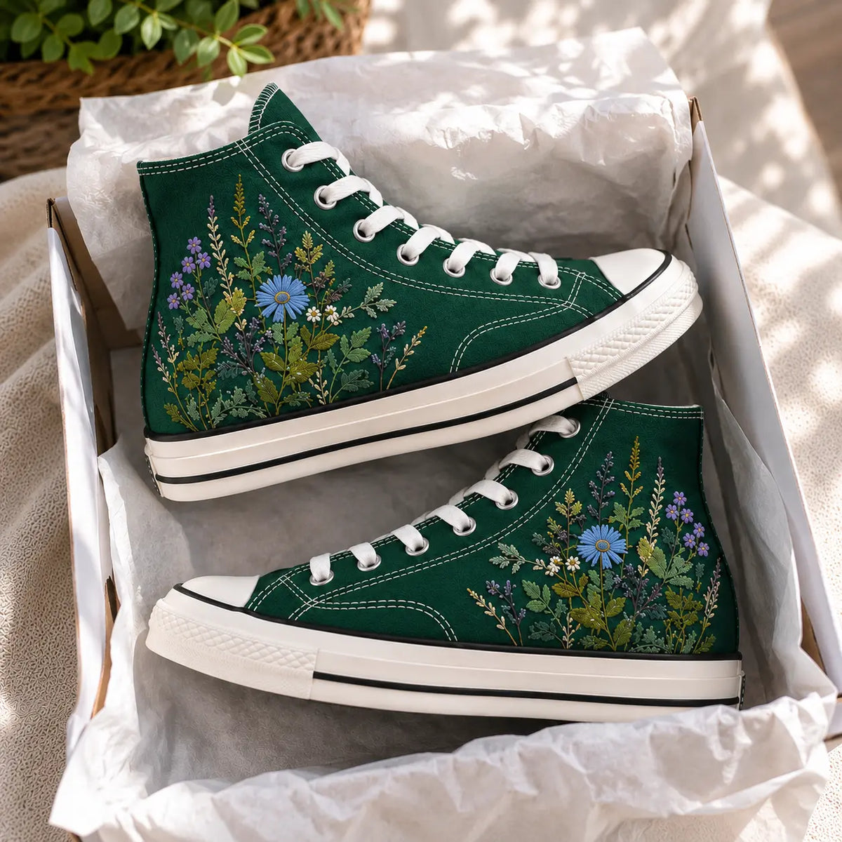 Personalized Wildflower Embroidered High Top Sneakers