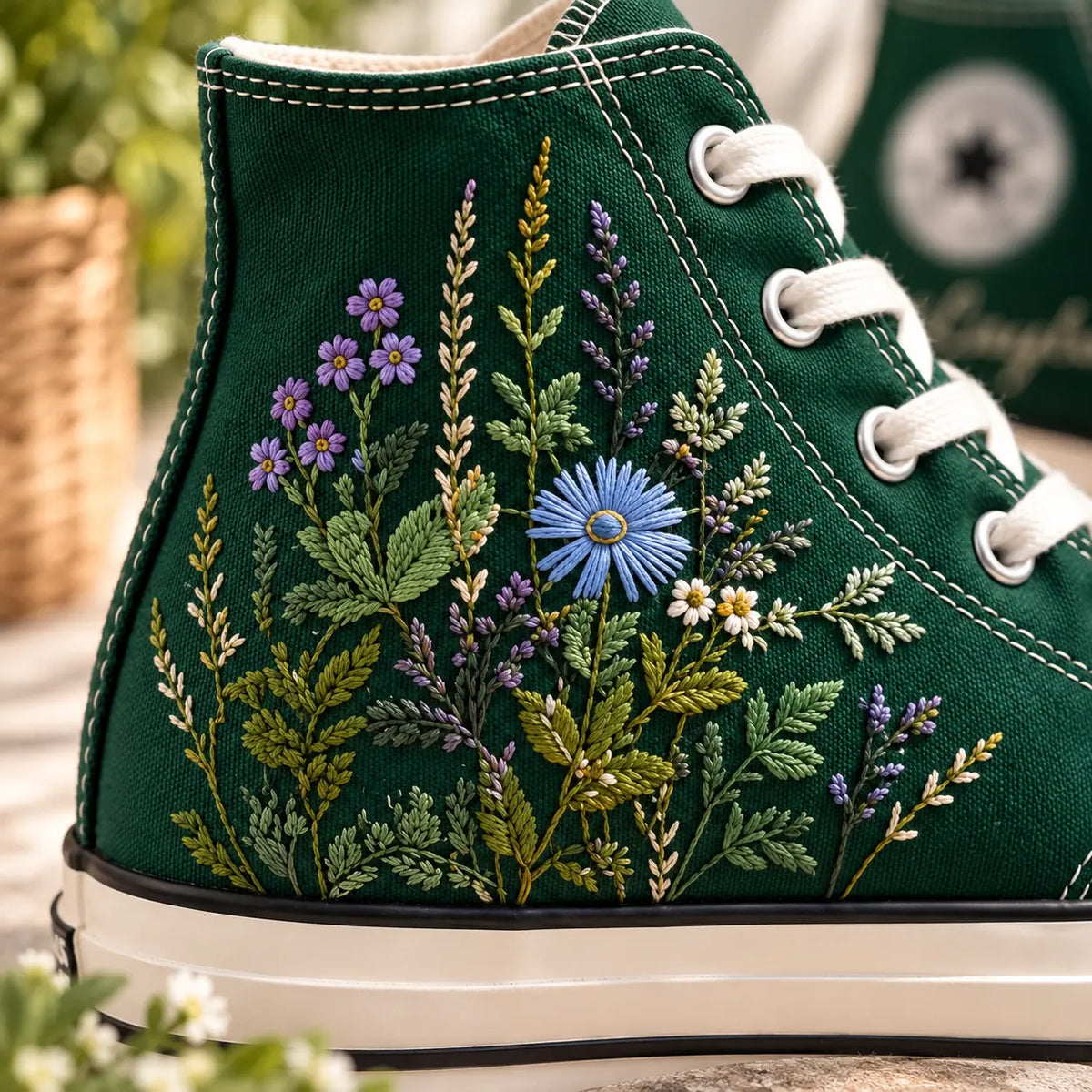 Personalized Wildflower Embroidered High Top Sneakers