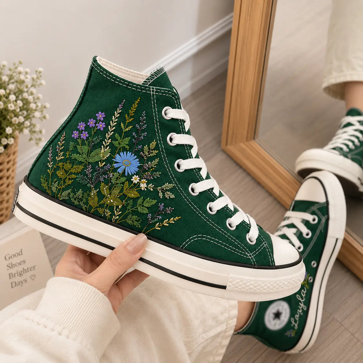 Personalized Wildflower Embroidered High Top Sneakers