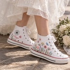 White Floral Embroidered High Top Sneakers