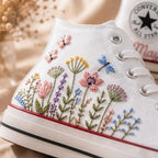 White Floral Embroidered High Top Sneakers